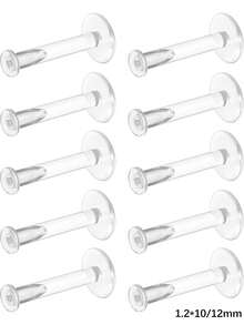 10 piezas de pendientes transparentes de 16g para deportes y trabajo, retenedores de piercing de labret Bioflex, pernos de piercing de plástico transparente para hélix, trago, labio, medusa y Monroe (6-12mm) - transparente - Ver 16