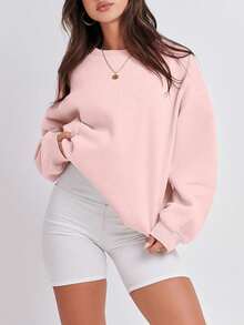 Women's Casual Crew Neck Sweatshirt Loose Soft Long Sleeve Pullover Tops - Baby Pink - View 4