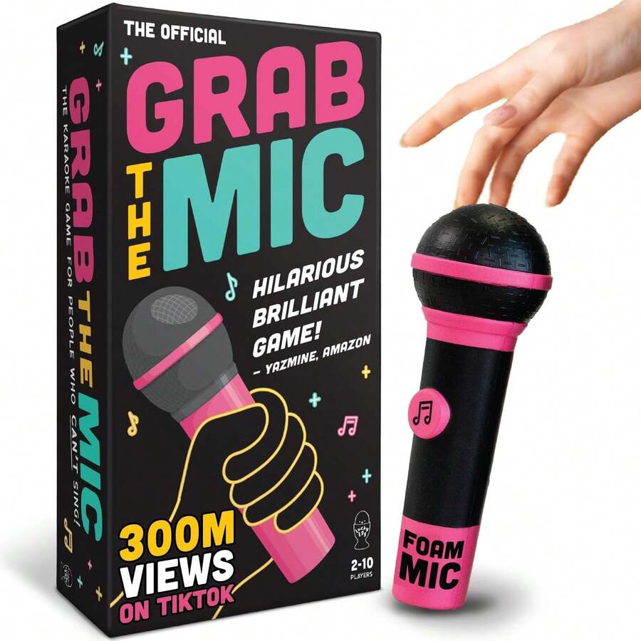 Lucky Official Grab Mic – Family Karaoke Board GameFoam Mic, 8+ Ages, 2-10 Players - Games Bad Singers 250 Lyrics (125 Cards) Hilarious Game Nights  Birthday Party, - 1 - 查看 1