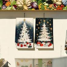 1 set/1 pieza/2 piezas Paños de cocina y paños de platos con estampado de árbol de Navidad, adecuados para decoración de interiores en restaurantes, cocinas y baños, decoración de fiestas, regalos navideños y también pueden ser entregados como regalos de Navidad