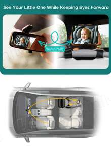 1 Pieza Espejo de carro para bebé de acrílico a prueba de roturas e irrompible para vista trasera de bebés mirando hacia atrás, con vista talla grande amplia y cristalina