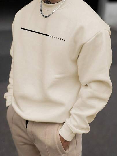 Sudadera casual de manga larga con cuello redondo y hombros caídos con estampado gráfico para hombre, otoño