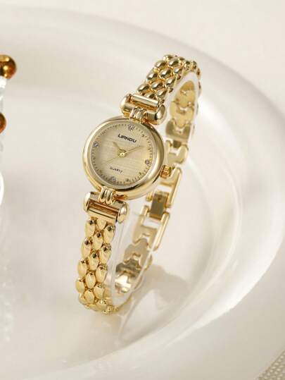 1 Set de Nuevo Reloj de Pulsera de Moda para Mujer, Reloj de Cuarzo Vintage Lujoso Minimalista Elegante Ligero Versátil, Adecuado para Uso Diario, Regalo de Cumpleaños, Fiesta, Reunión de Vacaciones, Regalo Ideal para Ti o Tus Amigos