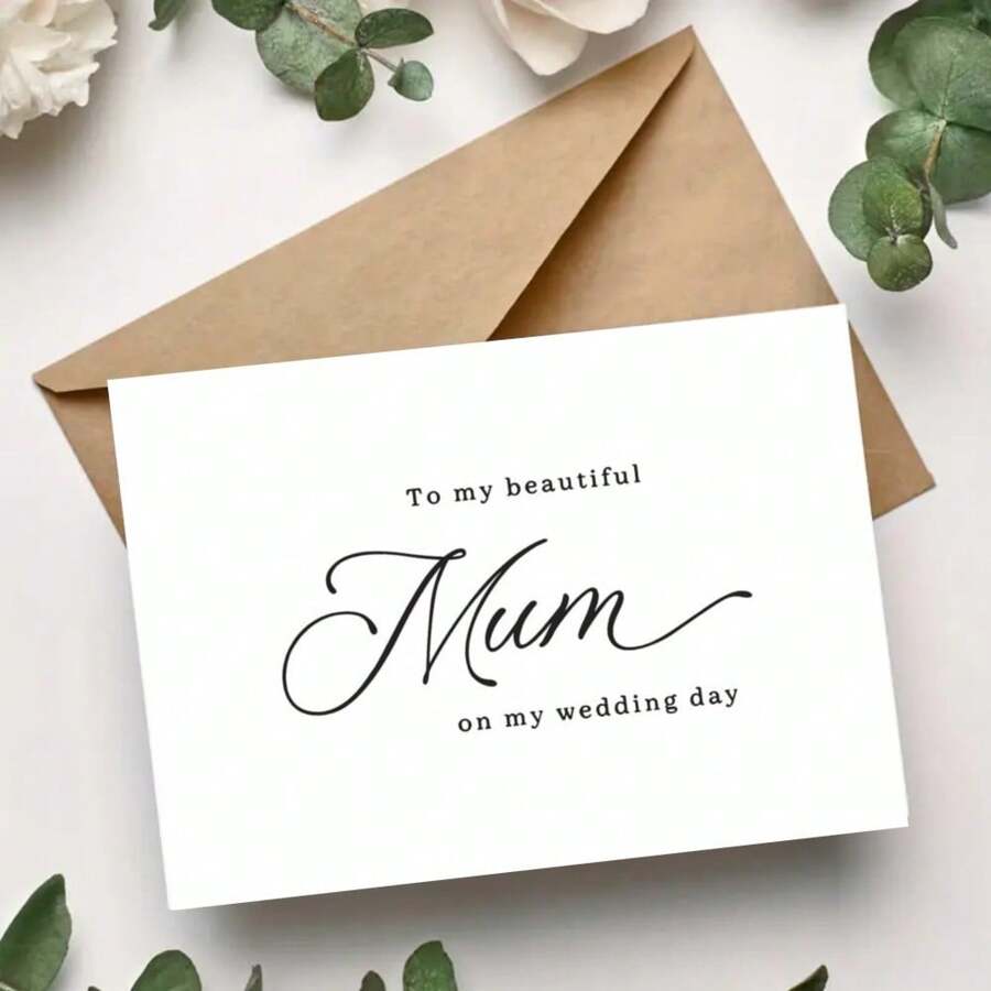 Carte de vœux pour le jour du mariage pour maman - Carte élégante en langue anglaise pour la mère en ce jour spécial - Comprend une enveloppe en kraft