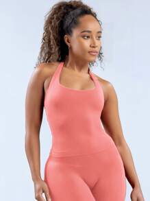 Impact Halter Top Women Impact Longline Halter Tops Workout Longline Tank Top Compression Gym Fitness - Peach - View 5