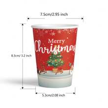 20/50pcs Christmas Tree Elements Merry Christmas Theme Party Supplies, Coffee Cups, Cold Drink Cups, 250ML Paper Cups - Red - View 5