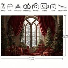 1 festliche Weihnachtsszenen Kulisse mit großen Bogenfenstern, Vorhängen, geschmücktem Weihnachtsbaum und Geschenken, geeignet für Weihnachten, Neujahrsfeiern, Urlaubsgeschenke, Hochzeiten, Geburtstage, Jahrestage, Familienfeiern, Themenpartys, Schlafzimmer, Wohnzimmer, Terrasse und Outdoor-Dekorationen, Studioprops, Eventdekorationen