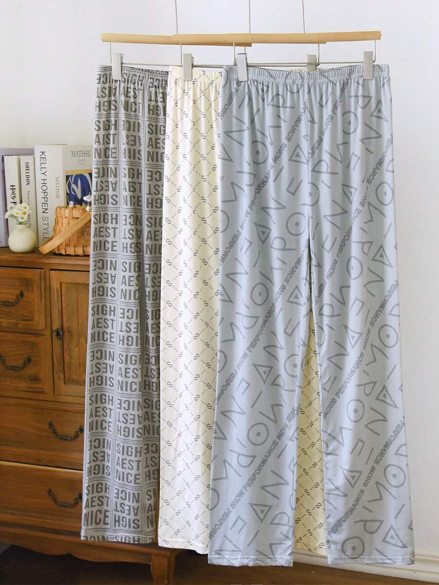 3 Pairs Plus Size Men's Thin Casual Loose Lounge Pants, Comfortable Sleepwear Pants Suitable For Outdoor Wear, Spring/Autumn