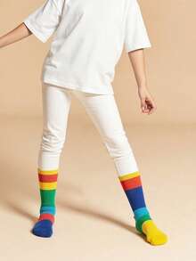 3 Pairs Kids' Solid Color Thin Tights, Versatile Socks, Suitable For Back To School, College Style, All Year Round - Multicolor - View 7