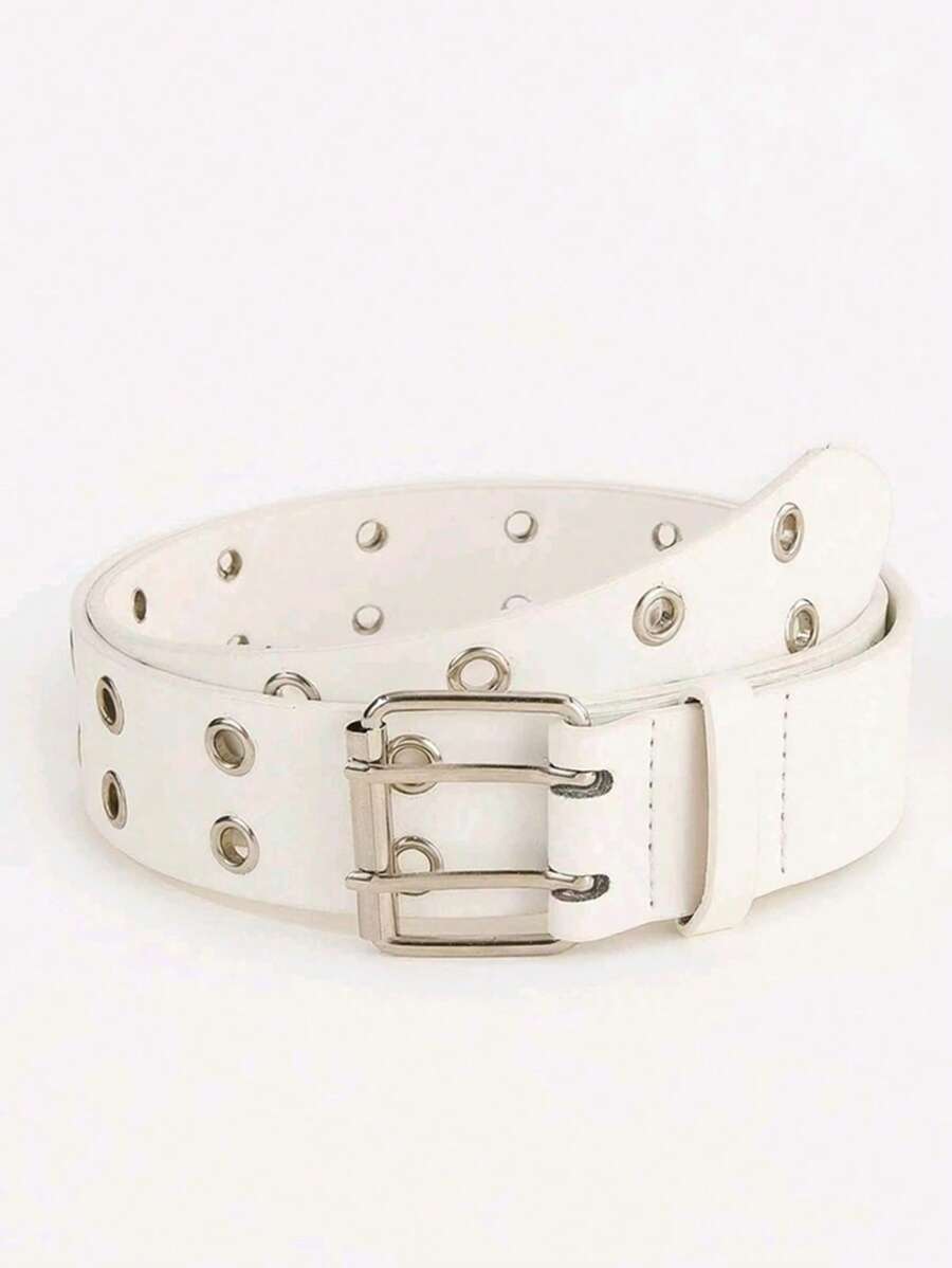 1pc Punk Style Eye Decor Waist Belt, Unisex Hip Hop PU Leather Belt Fall, Autumn, Halloween - White - View 1