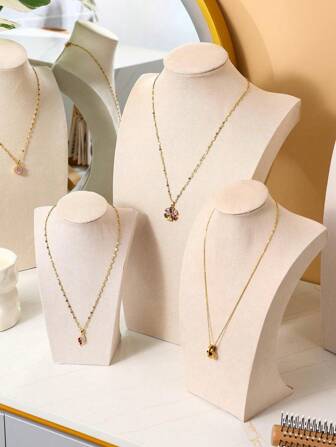 Beige sammetsskyltdocka smyckesställ för halsband och accessoarer, pärlhalsbandsdisplayställ, smyckesmontre för skyltfönster, direktsändning och marknadsstånd etc. Alla hjärtans dag solresor coolt tillbaka till skolan för kvinnor förvaringsorganisatör resor semester viktig höstdekor höst halloween