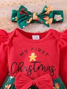 2件套女婴可爱字母印花长袖连体衣+印花裤+发带+腿套，秋季款 - 紅色 - 查看 5