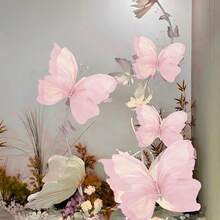 3D Giant Tulle Artificial Butterfly Decoration - 19.69" Vibrant Fake Butterflies For Wedding Decor, Home, Garden, Birthdays, Bridal Showers, Graduations, Christmas, And All-Season Party Supplies, DIY Crafts, Festive Holiday Ambiance - 粉色 - 查看 7