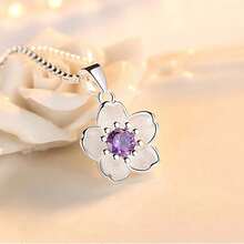 Dây chuyền hoa đào hồng tím mạ bạc 925 cho nữ trang sức sang trọng cổ điển, phụ kiện miễn phí vận chuyển, trang sức - Bạc - Xem 19