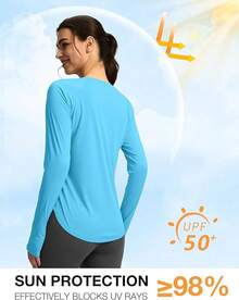 Womens Shirts UPF 50+ Lightweight Quick Dry Long Sleeve Workout Hiking Tops Outdoor - Màu xanh da trời - Xem 2
