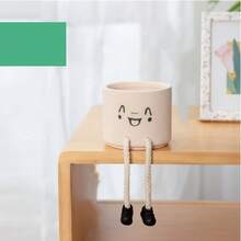 1 طقم أصيص سيراميك مع دمية معلقة، تصميم، ديكور يدوي، أصيص دائري زخرفي مناسب للنباتات الصغيرة والنباتات الصغيرة