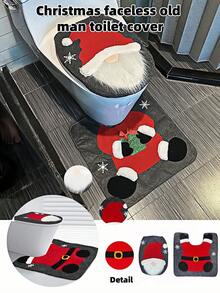 1pc New Christmas Faceless Old Man Toilet Cover For Home Christmas Toilet Cover Christmas Toilet Decoration, New Faceless Old Man Toilet Cover Set, Extends The Festive Atmosphere To Every Corner~ The Cute Faceless Old Man Design Has A Soothing Effect, With A Red Fur Hat Paired With White-Edged Fur. The And Endearing Image Instantly Makes The Toilet Cute. Toilet Seat Cover + Floor Mat Set Design.