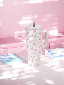 Bình giữ nhiệt Meoky 40oz có tay cầm và ống hút, bình nước cách nhiệt chân không có nắp ống hút, cốc du lịch bằng thép không gỉ, chống rò rỉ 100%, giữ lạnh đến 34 giờ hoặc giữ nóng đến 10 giờ. - Hồng - Xem 2