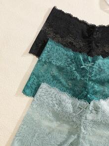 3pcs/Set Solid Color Bow Floral Lace Panties, Sexy & Romantic Women's Underwear - Multicolor - View 4