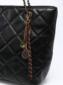 1 pezzo Ciondolo portachiavi vintage a forma di racchetta da tennis - Pendente vintage in bronzo con nappina, campanellino e catena, accessorio sportivo carino per donne e ragazze, decorazione per borse, zaini, regalo creativo per appassionati di tennis, uso quotidiano per scuola, ufficio, stile vintage e elegante, accessorio per borse di coppia, decorazione per adolescenti, donne, studenti universitari, rookie, Ognissanti, Natale