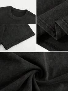 2026 Men's Washed Vintage Pure Cotton Short Sleeve T-Shirt, American Retro Loose Fit, High Street Cool Style Basic Tee For  Men, High-Quality Wax Printed Cotton Retro Fashion Brand T-Shirt, Men's T-Shirt, Beach Must-Have, Men's Summer T-Shirt, Holiday Gift, Perfect Gift, Valentine's Day Gift - 黑色 - 查看 5