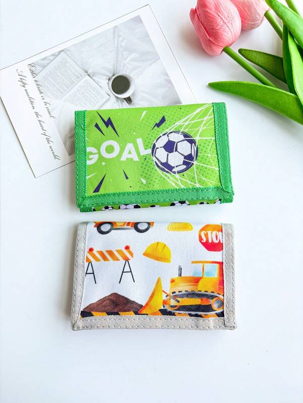 Casual Teenager Wallet, Boys' Football Pattern Wallet, Tri-Fold Wallet With Coin Pouch, Children's Christmas Birthday Gift Wallet, Zipper Pocket, Polyester Material