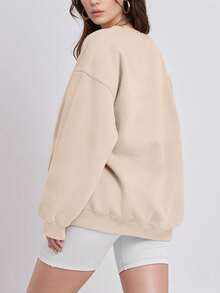 Women's Casual Crew Neck Sweatshirt Loose Soft Long Sleeve Pullover Tops - Apricot - View 2