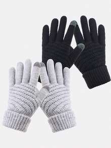 2 Pairs Pineapple Design Couple's Winter Knitted Touchscreen Gloves, Faux Cashmere Warm Thick Lining - 2PCS - View 3