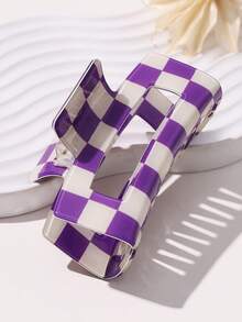 1个女士高品质棋盘格镂空紫色中号发爪 - 优雅甜美百搭防滑强力时尚头饰，适合节日、派对、日常佩戴和送礼。时尚发饰，发爪夹，秋季配饰，秋季发夹，冬季配饰，适合度假装扮，女士夏季海滩、旅行。 - 紫色 - 查看 4
