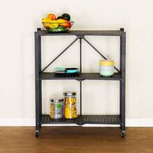 Bakaji Carrello Cucina Pieghevole Multiuso Mobile Portaoggetti Spazi Stretti Slim Comodo Sottile Salvaspazio Bagno Ufficio Arredamento Portaoggetti Design Interni Colore Nero, 3 Ripiani