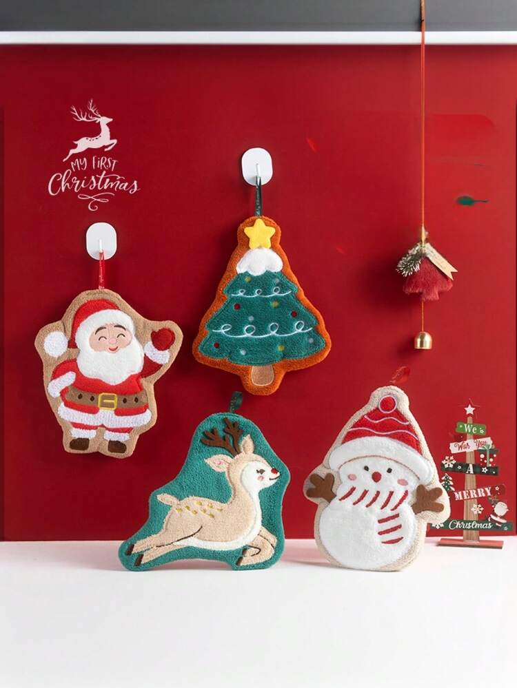 1 件圣诞节舒适涤纶手巾，带悬挂迷你手帕，圣诞老人姜铃雪人麋鹿圣诞手巾，可爱的圣诞家居礼物，厨房浴室圣诞毛巾，有趣的圣诞礼物，圣诞节浴室装饰配件温暖的冬季装饰 - 彩色 - 查看 4