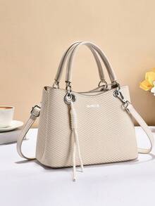 Geantă de mână minimalistă cu dungi, geantă tote la modă cu capacitate mare, geantă de umăr, geantă crossbody, pentru călătorii, cumpărături, geantă de mână elegantă nouă pentru femei cu pandantiv, geantă de umăr/crossbody de lux versatilă, casual, de mare capacitate