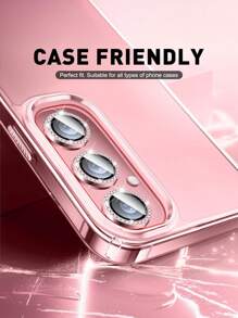1 Pack Compatible With Samsung Galaxy Tempered Glass Rhinestone Lens Protector Film (Pink), Full Coverage Design, Advanced Adhesive, Ultra-Clear, Anti-Scratch, Metal Ring Design, Matte Surface, Compatible With Samsung Galaxy A05S/Galaxy A14 5G/Galaxy A15 And Most Series Applicable To Daily Shield, Office, Home Phone Camera Cover Waterproof Shockproof Anti-Fall Anti-Fall Anti-Fingerprint - Pink - View 3