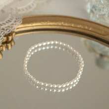 1pc Elegant Petite 3-4mm Cultured Freshwater Pearl Beaded Elastic Bracelet, 18cm Length - Beige - View 6