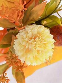 1 件，秋季南瓜装饰，带枫叶和浆果 - 逼真的人造盆栽植物，适合餐桌中心装饰、万圣节派对和感恩节