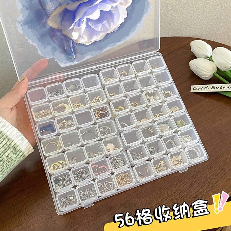 1pc 28/56 Detachable Small Box, Blue Floral Transparent Dust-Proof Divided Plastic Storage Box, Portable Earring Organizer Box, Small Anti-Oxidation Jewelry Box With Lid, Dust-Proof Waterproof Gift Box - Multicolor - View 1
