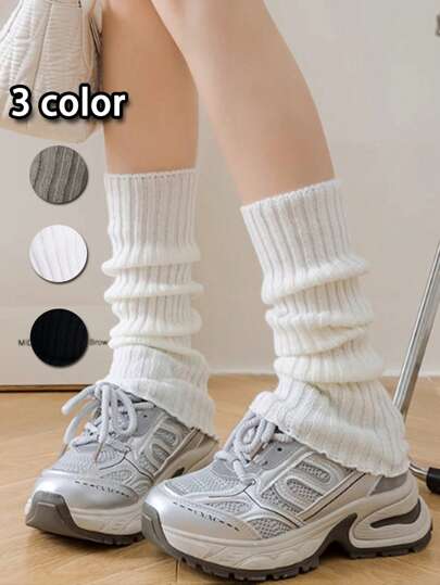 1 Pair Women's Loose Solid Color Y2K Chic Over-The-Knee Leg Warmers, Knitted Vertical Striped Thick Leg Warmers For Autumn/Winter Autumn Accessories