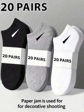 20 Pairs Unisex Socks, Sports Socks, White/Black/Grey Short Socks, Comfortable Ankle Socks With Slash Pattern, Moisture-Wicking, Breathable, Classic Solid Color, Simple & Fashionable Casual Socks, Suitable For Daily Wear