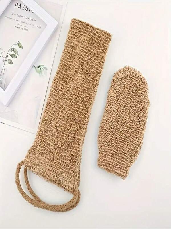 Rückenbürste Badetuch Peeling Loofah Körperbürste Rückenriemen mit Handschuh für Rückendusche Körperreinigungsset