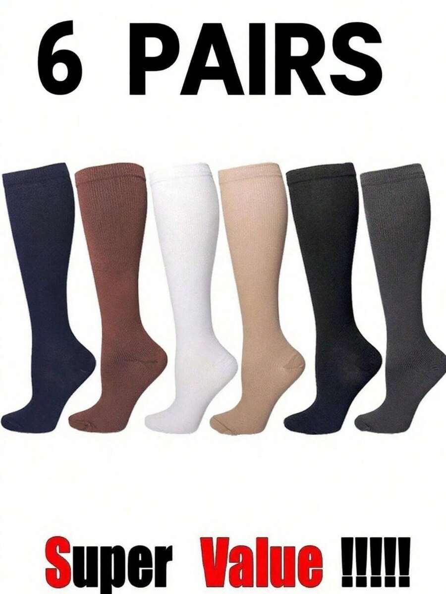 6 Pairs Basic Solid Color Unisex Long Tube Socks, Versatile Classic High Socks, Suitable For Work And Commute