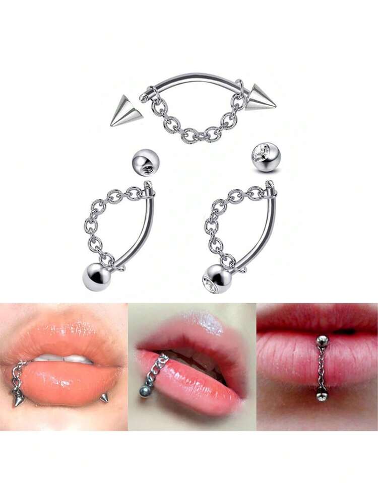 AVYRING 3 st 16G läppringar ormbett smycken ögonbrynsringar tragus helix tornpiercingsmycken med kedja, broskörhängen i rostfritt stål, navelring vertikal labret läpppiercing - Multifärgad - Visa 3