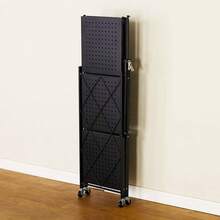 Bakaji Carrello Cucina Pieghevole Multiuso Mobile Portaoggetti Spazi Stretti Slim Comodo Sottile Salvaspazio Bagno Ufficio Arredamento Portaoggetti Design Interni Colore Nero, 3 Ripiani