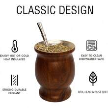 LA FEE Yerba Mate Natural Gourd/Tea Cup Set Brown (Original Traditional Mate Cup - 8 Ounces),Includes Yerba Mate Straw & Cleaning Brush,Stainless Steel |   Double-Walled |   Easy To Clean (Black) - 棕色 - 查看 5