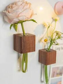 Magneți de frigider din lemn, vază magnetică DIY, decor floral, autocolant de perete suspendat, eprubetă, autocolant de perete, autocolant de perete, autocolant de perete, decor pentru casă, cameră, decor, DIY