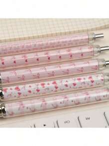 5/3/1 Pink Retractable Tip Pen Set - Cute Cartoon Design With Ring Print, Colorful Thank You Gift, Perfect For Office, School, Gift, Back To School Season