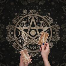 1pc Elegant Moon & Sun Mandala Spiritual Altar Cloth, Starry Sky Tablecloth, Occult Astrology Black Divination Mat, Tarot Cloth, Boho Style Gaming Mat, Home Decor - Black - View 4