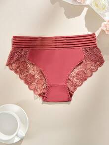 FOVTY 3pcs/Pack Solid Color Lace Trim Elastic Plus Size Women Panties - Multicolor - View 3