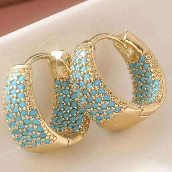 Women's Elegant Thick Creole Earrings In Boho Style - Suitable For Weddings And Mother's Day Gifts, Copper With Unique Synthetic Turquoise Decor, Versatile Fashion Accessory For Parties And Gifts, All-Season Style