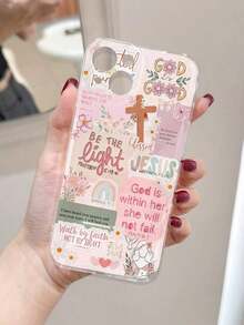 1pc Vintage Newspaper Patchwork Jesus God Slogan Floral Smiling Face Pattern Airbag Anti-Slip Soft Phone Case Compatible With Iphone 11/12/13/14/15/16 Pro Max Waterproof Shockproof Anti-Fall Scratch Resistant - 款式1(1pc) - 查看 2
