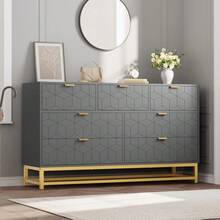 ShiningLove Drawer Dresser With Gold Metal Legs, Grey Stylish Storage Chest For Bedroom, Closet Or Living Room - Tủ quần áo 7 ngăn kéo màu xám (lớn hơn) - Xem 1